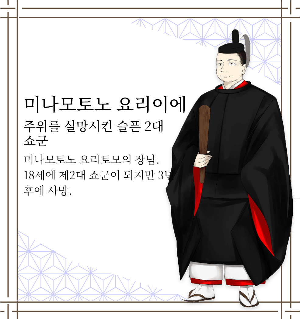 미나모토노 요리이에　주위를 실망시킨 슬픈 2대 쇼군　미나모토노 요리토모의 장남. 18세에 제2대 쇼군이 되지만 3년 후에 사망.